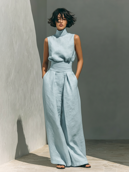 Dames Set Mouwloze en Wijde Broek Zachte Ademend Materiaal