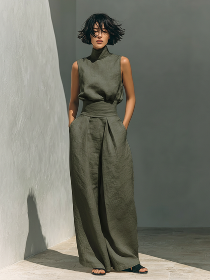 Dames Set Mouwloze en Wijde Broek Zachte Ademend Materiaal