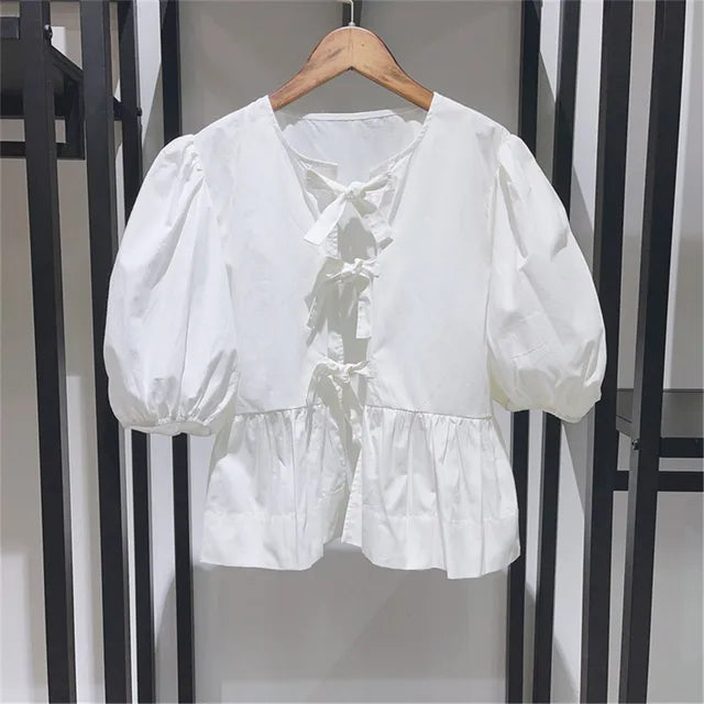 Retro Denim Blouse met Geometrisch Patroon