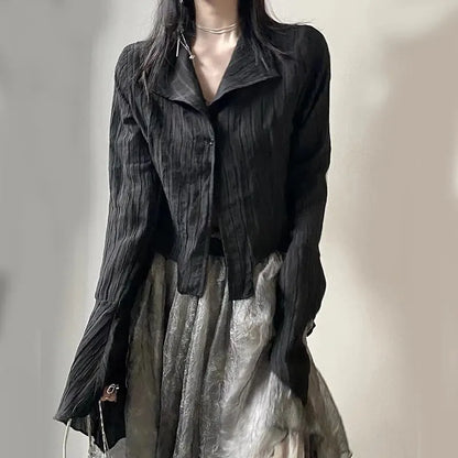 Mystique Mode Dames Zwarte Blouse met Onregelmatige Snit