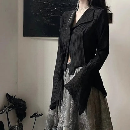 Mystique Mode Dames Zwarte Blouse met Onregelmatige Snit