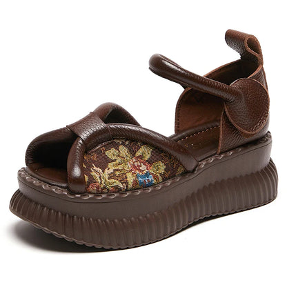 Echt Leren Retro Sandalen met Dikke Zolen