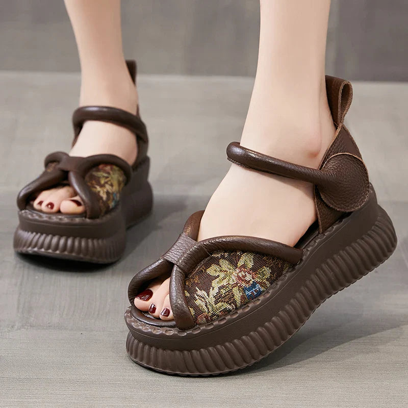 Echt Leren Retro Sandalen met Dikke Zolen