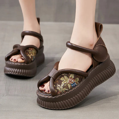 Echt Leren Retro Sandalen met Dikke Zolen