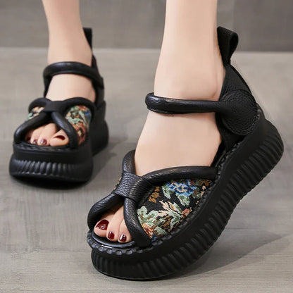 Echt Leren Retro Sandalen met Dikke Zolen