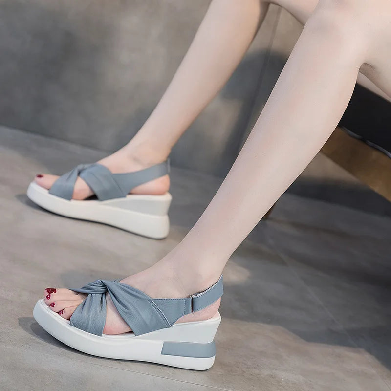 Aurora Echt Lederen Sleehakken Sandalen