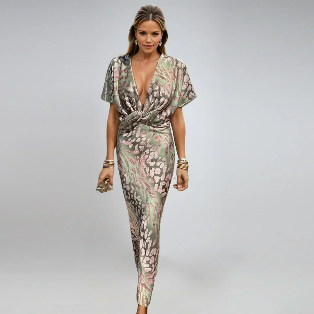 Dames Maxijurk V-hals Gedraaide Details - Mode Vibes
