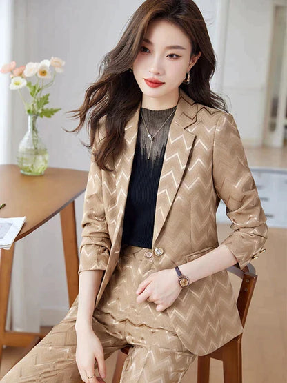 Dames Blazerset Gestreept Strikrok en Blazer - Mode Vibes