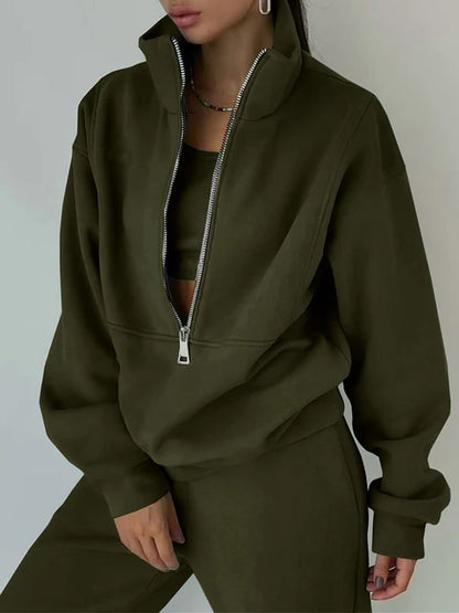 Comfortabele Half Zip Sweater Set voor Dagelijks Gebruik