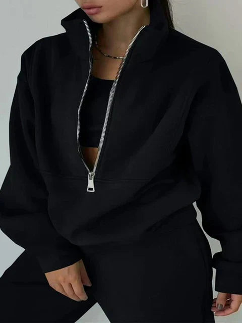 Comfortabele Half Zip Sweater Set voor Dagelijks Gebruik - Mode Vibes