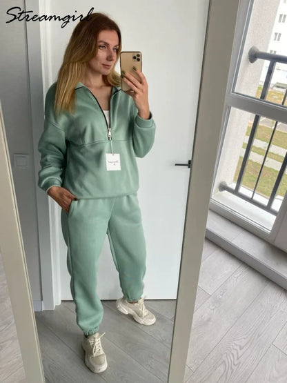 Comfortabele Half Zip Sweater Set voor Dagelijks Gebruik