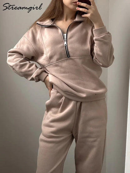 Comfortabele Half Zip Sweater Set voor Dagelijks Gebruik