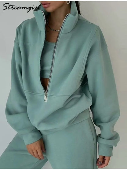 Comfortabele Half Zip Sweater Set voor Dagelijks Gebruik