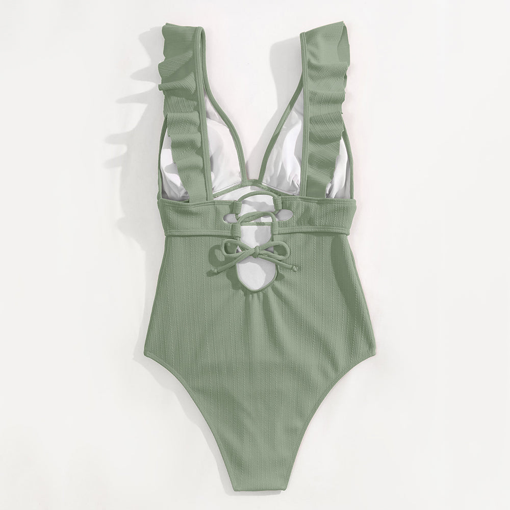Boho Bikini V-Hals Ruches Open Rug Zomer Badmode