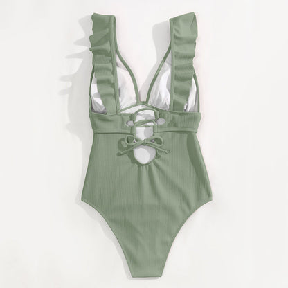 Boho Bikini V-Hals Ruches Open Rug Zomer Badmode