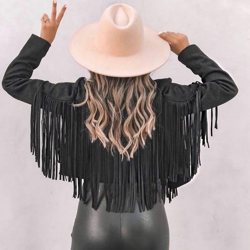 VELANORA- suède jas met franjes - Dames vest met kwastjes voor een trendy outfit