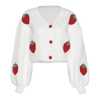 Aardbeien Vest | Zacht Gebreid Vest met Schattige Aardbeien Print