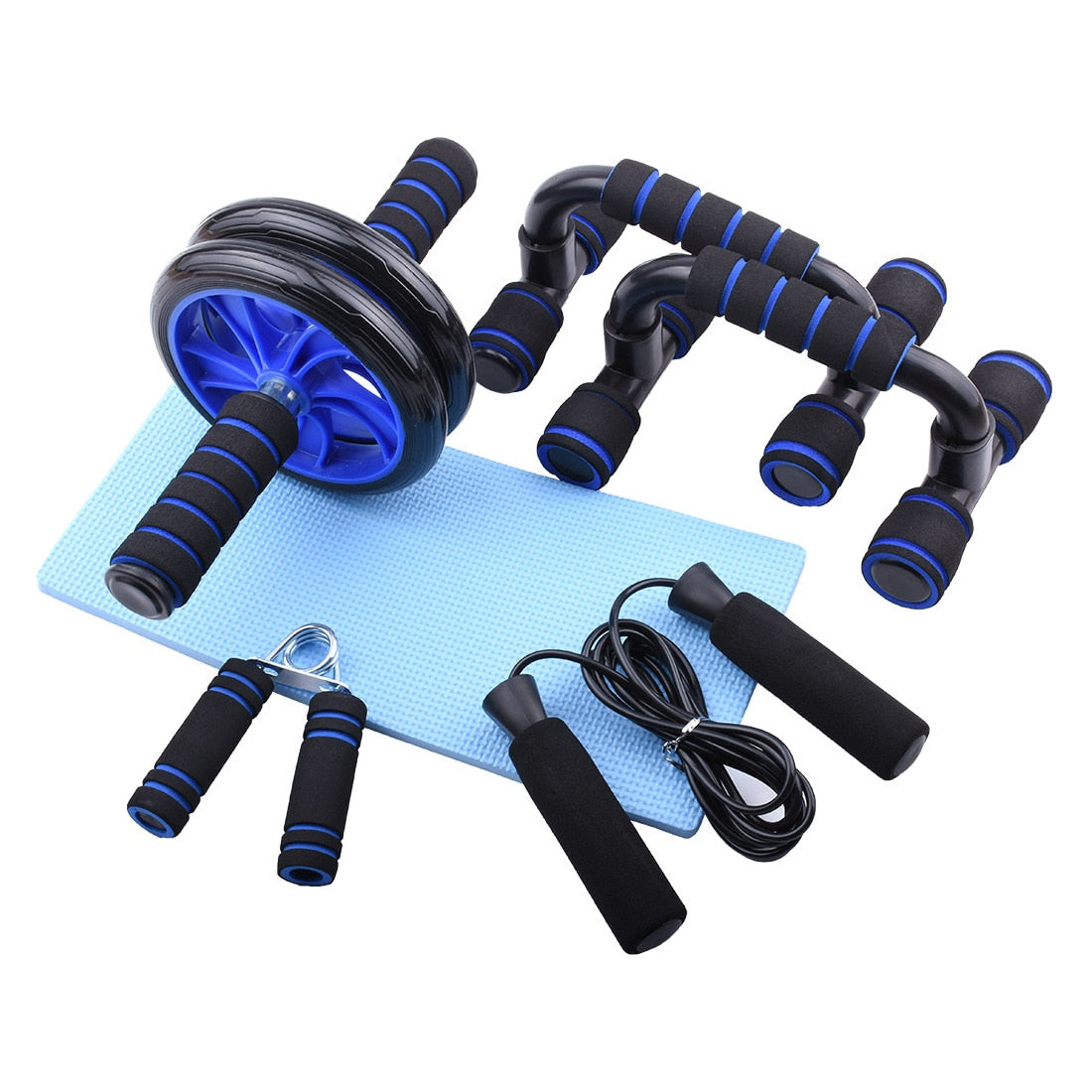 Thuis Workout Set: Springtouw, Ab-Wheel, Push-up Stangen en Handgreep Trainer