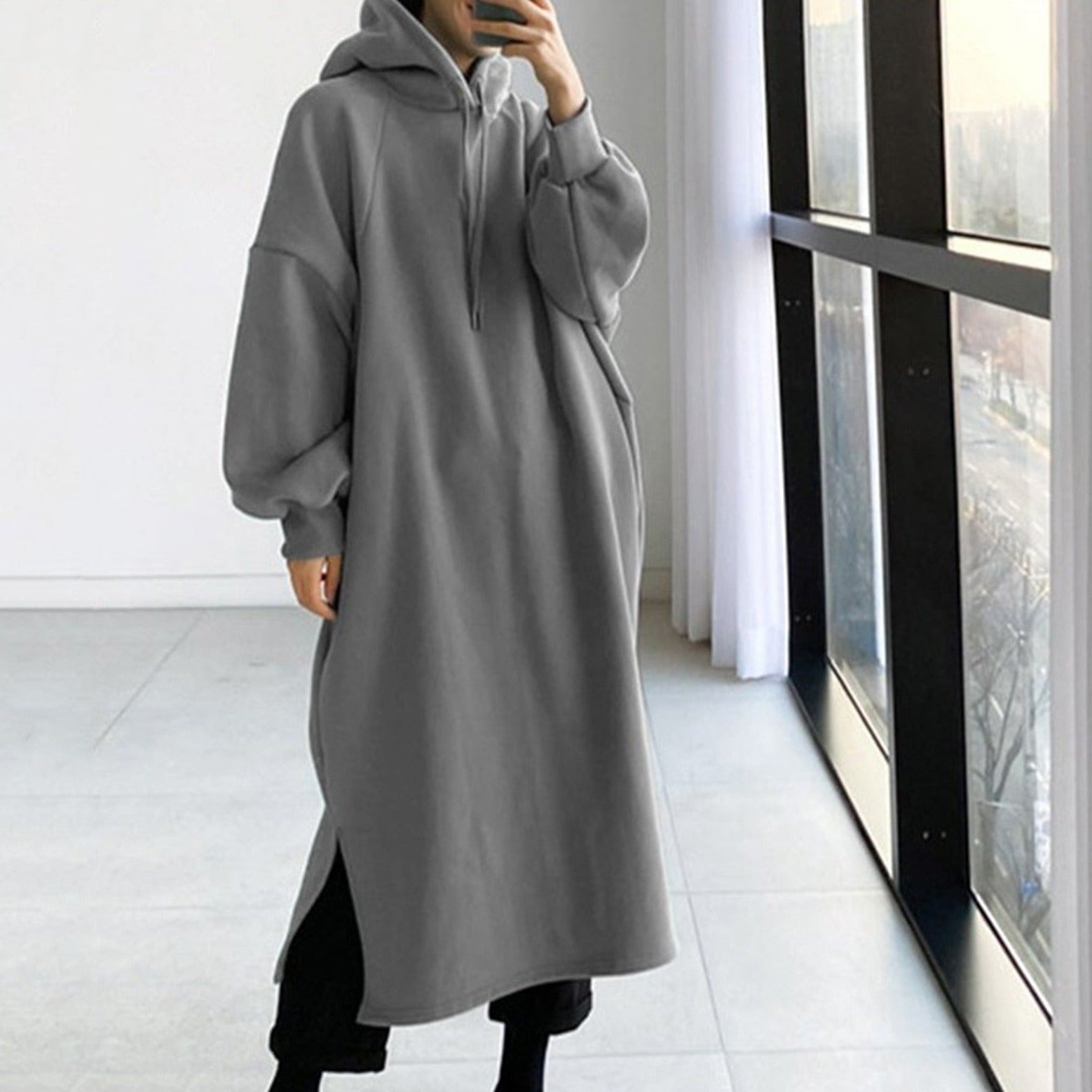 Lange Sweatshirt met Kap en Lange Mouwen - Mode Vibes