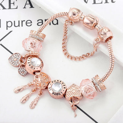 Rosa Armband met Charms en Zilveren Dreamcatcher