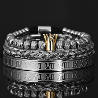 Luxe Armbandenset voor Heren – Zilver Kleur Groot Model