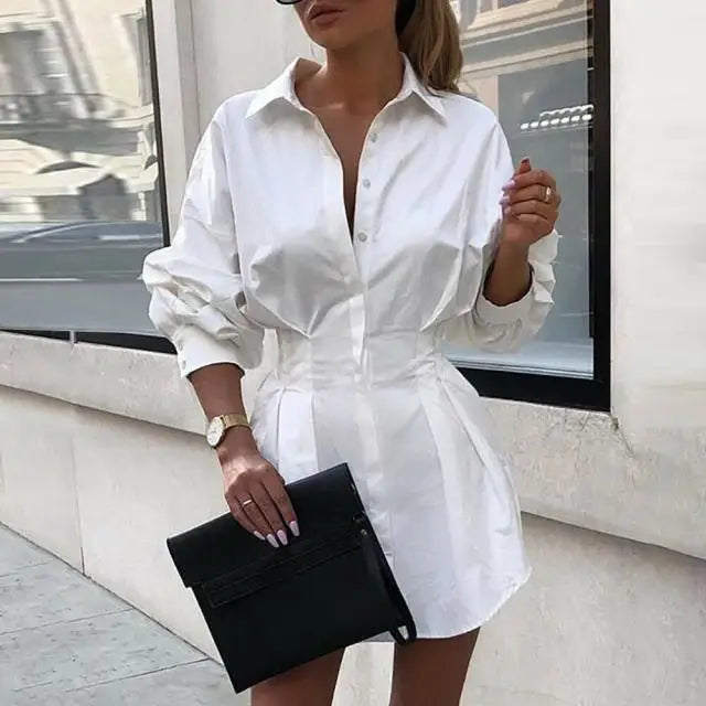 Vrouwelijke Knop Blouse met Kraag en Taille