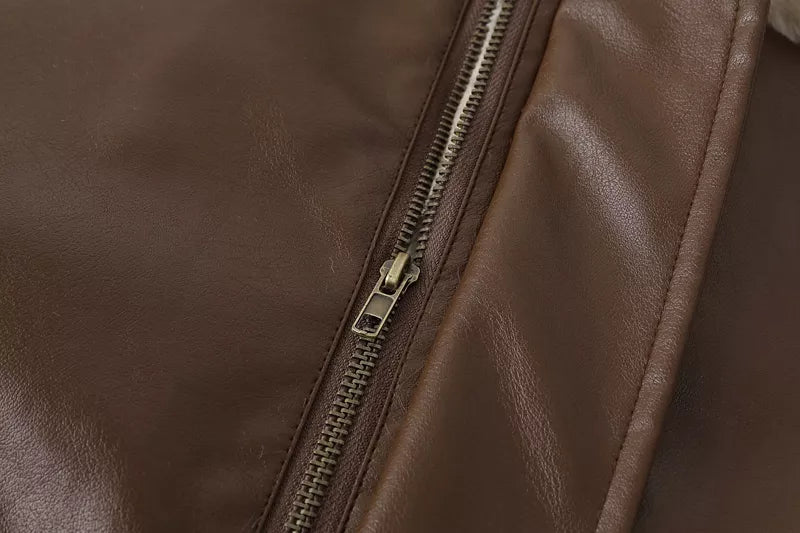 Leren Winterjas Vintage Stijlvol voor Vrouw