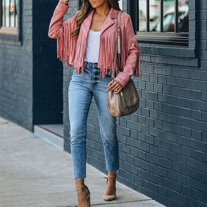 Suède Damesjas met Franjes Boho Chic Stijl