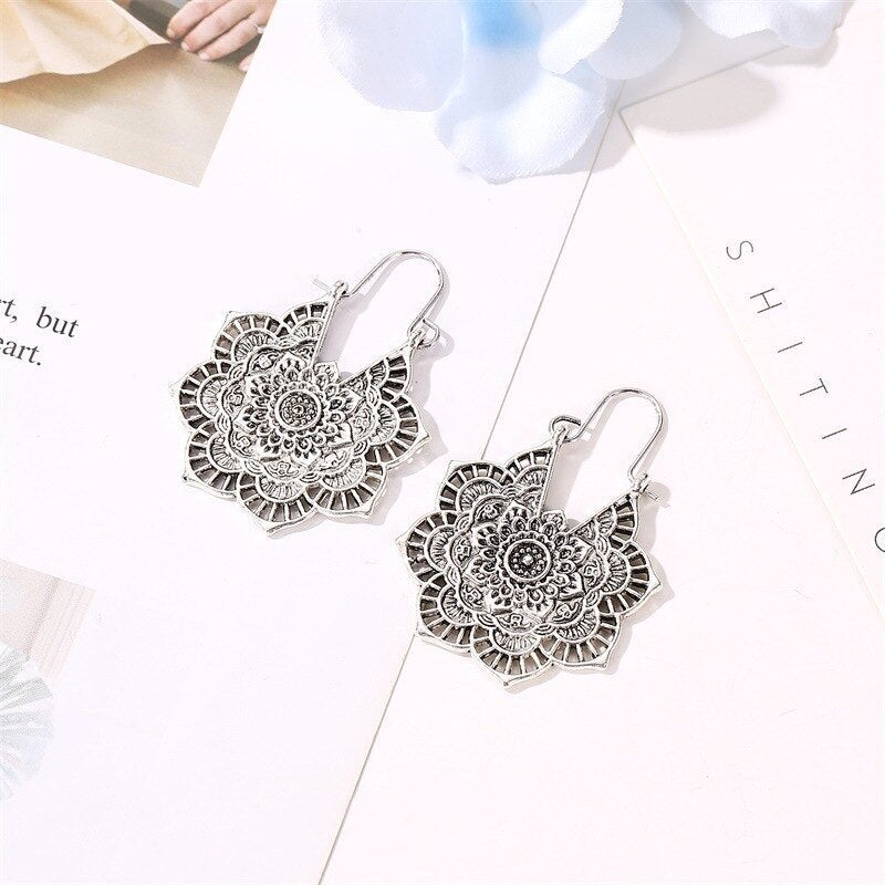 Mandala Oorbellen Lotus Zilveren Versiering