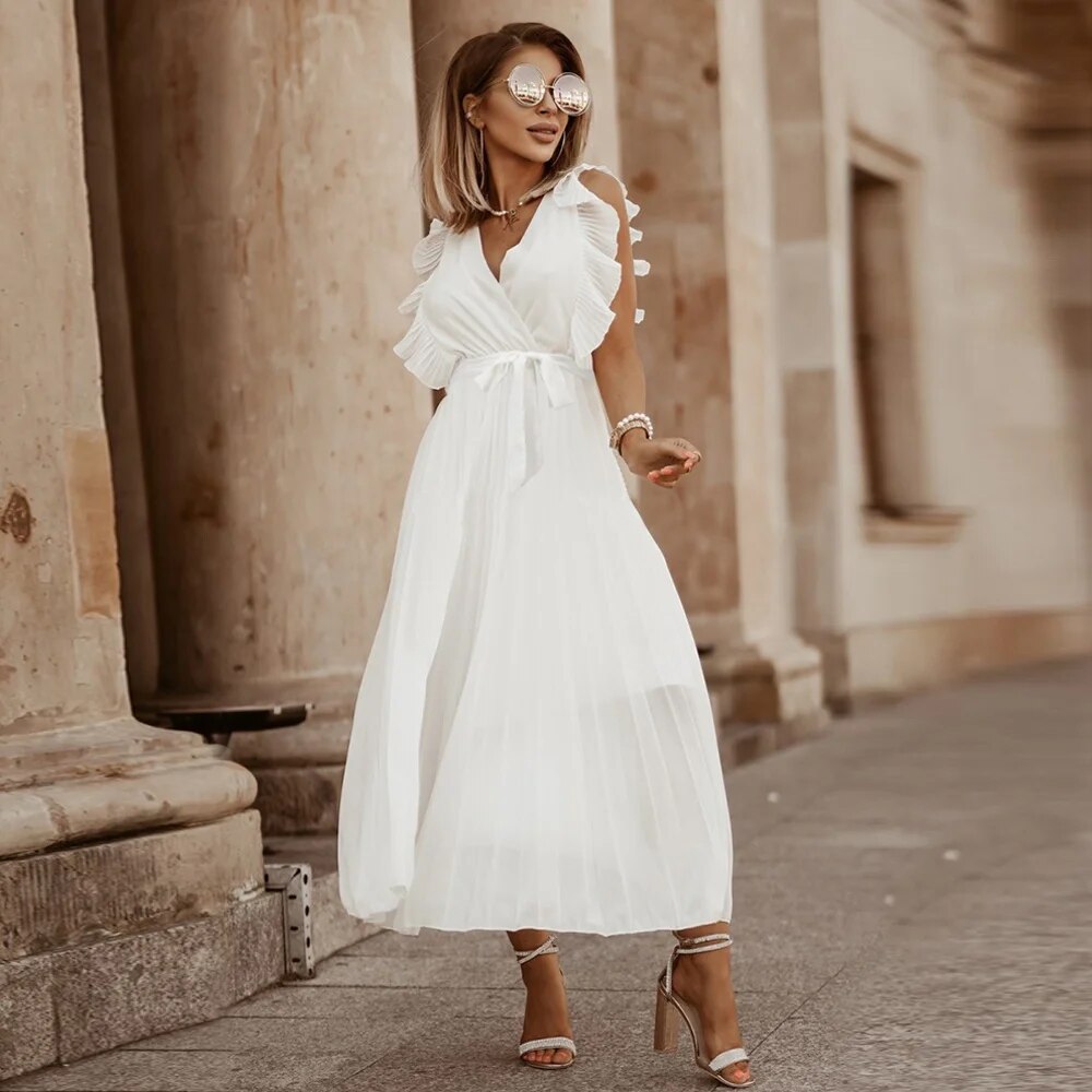 Zomerjurk met Ruches en Plooien Vintage Stijl
