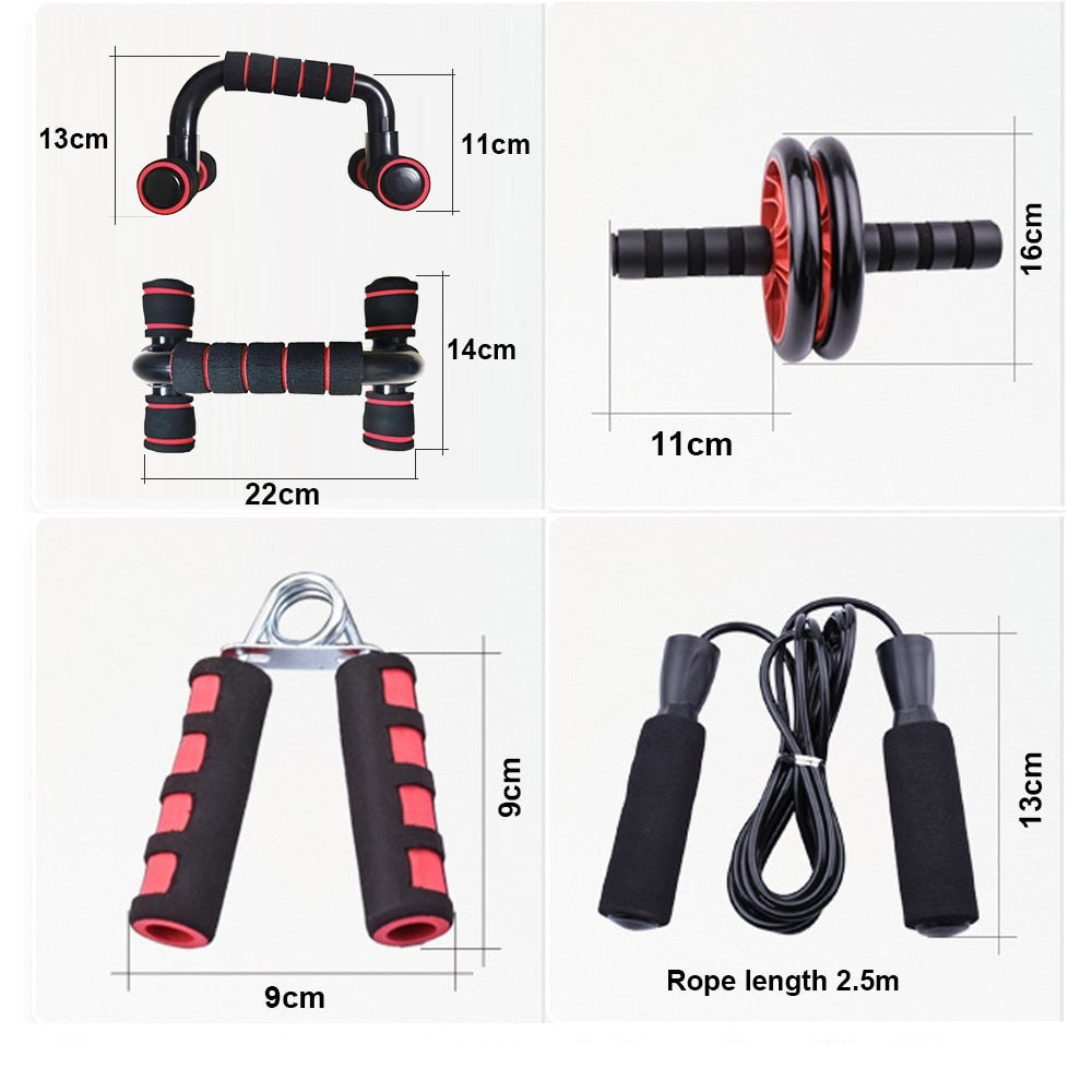 Thuis Workout Set: Springtouw, Ab-Wheel, Push-up Stangen en Handgreep Trainer
