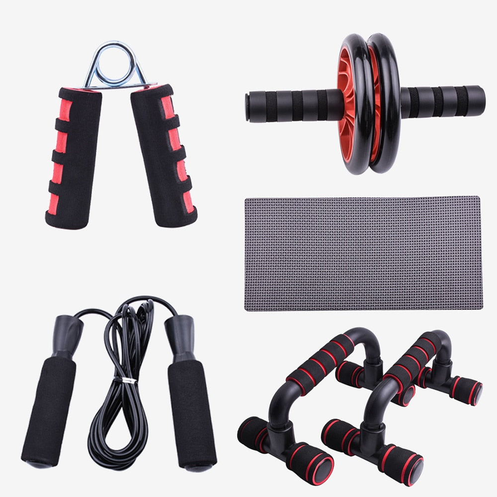 Thuis Workout Set: Springtouw, Ab-Wheel, Push-up Stangen en Handgreep Trainer