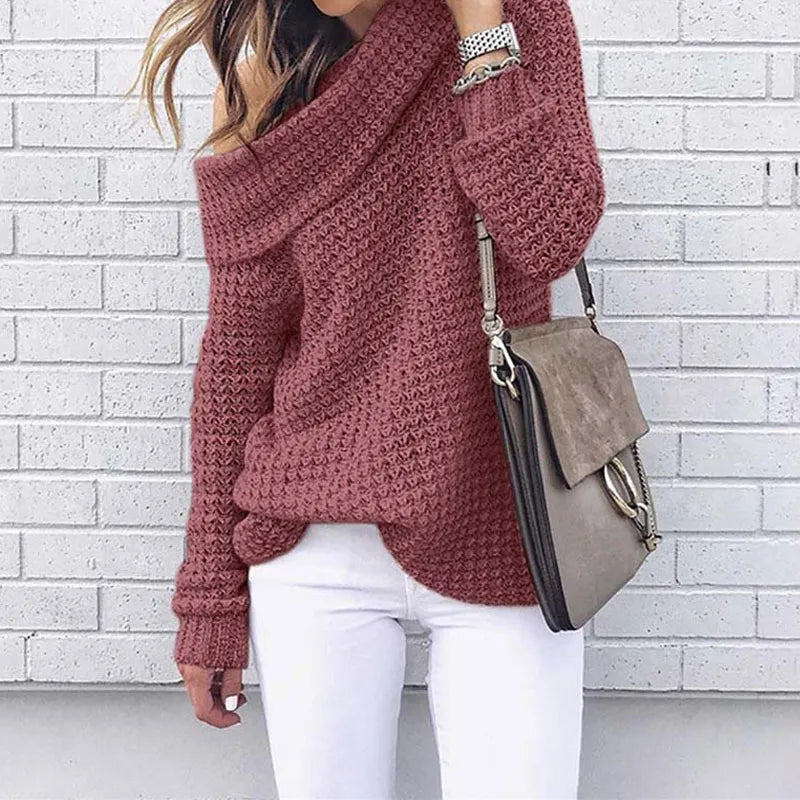 Off-shoulder Trui Herfstkleuren Zacht Warm