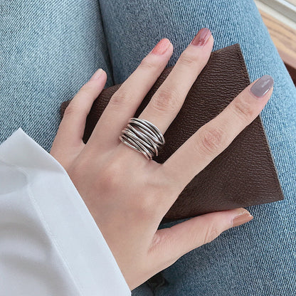 Verstelbare Zilveren Laagjes Ring voor Vrouw
