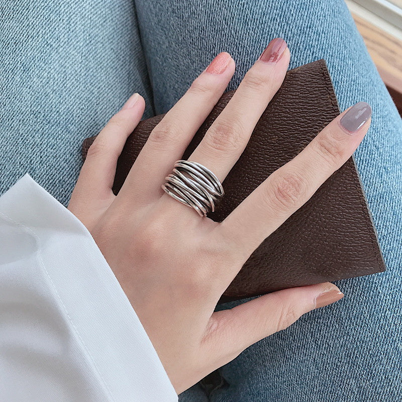 Zilveren Verstelbare Ring met Lagen voor Vrouw