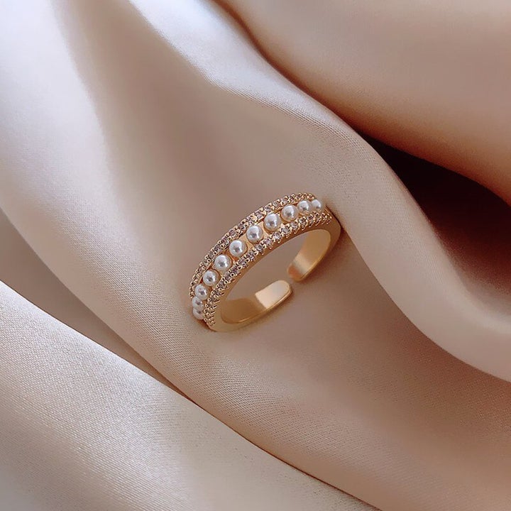 Gouden Ring met Parel Elegante Luxe Sieraden - Mode Vibes