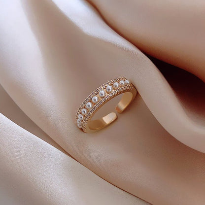 Gouden Ring met Parel Elegante Luxe Sieraden - Mode Vibes