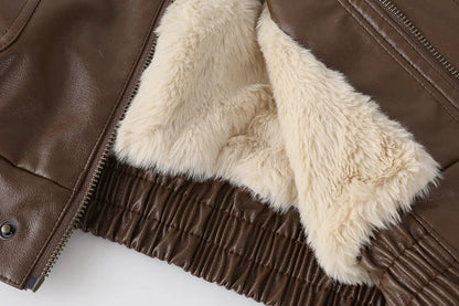Leren Winterjas Vintage Stijlvol voor Vrouw