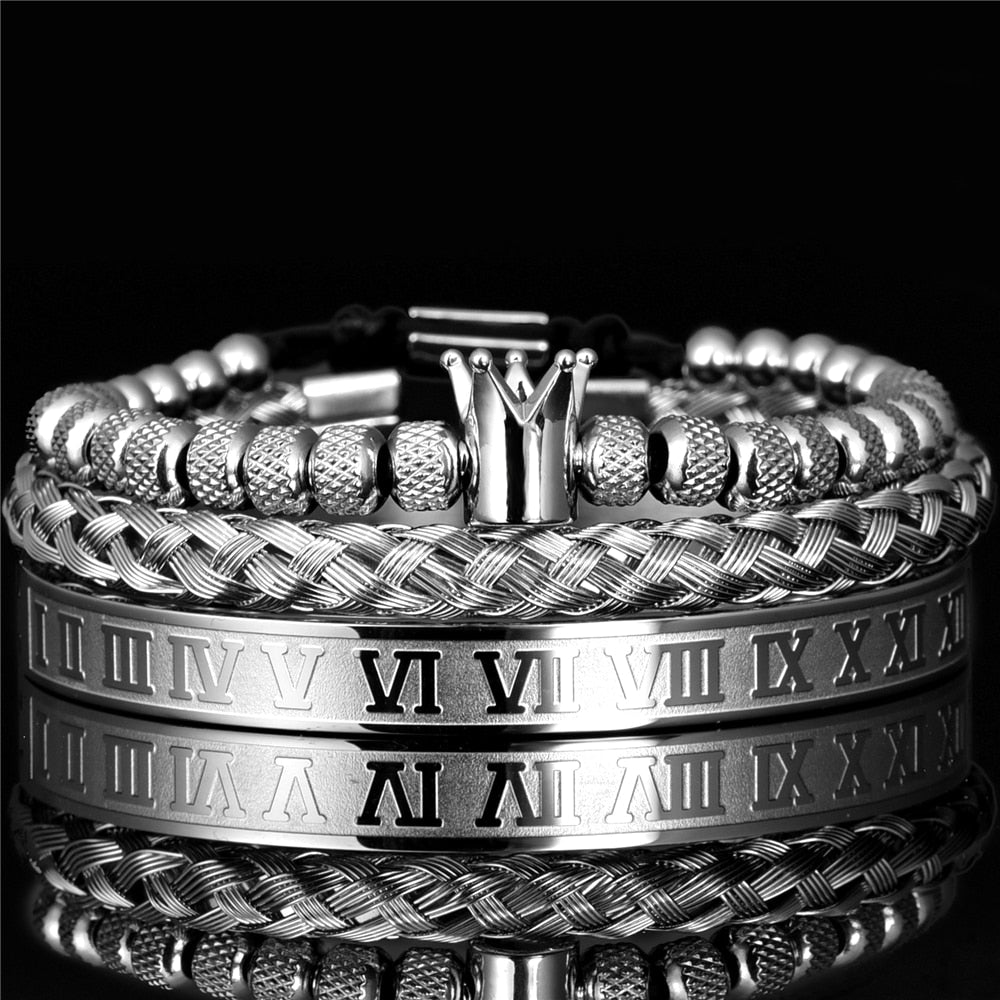 Luxe Armbandenset voor Heren – Zilver Kleur Groot Model