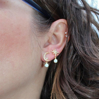 Opal Oorbellen Gouden Maan en Sterren Sieraden