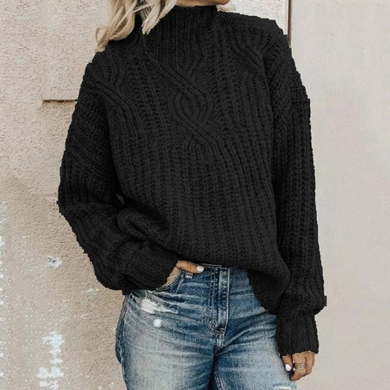 Dames Coltrui met Kabelpatroon – Warme Gebreide Trui voor Herfst & Winter