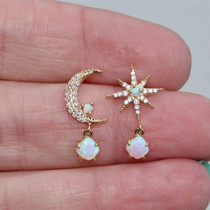 Opal Oorbellen Gouden Maan en Sterren Sieraden