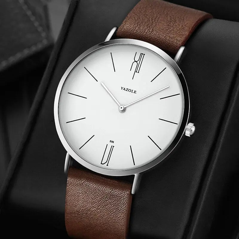 Heren Horloge Stijlvol Leerband Zwart - Mode Vibes