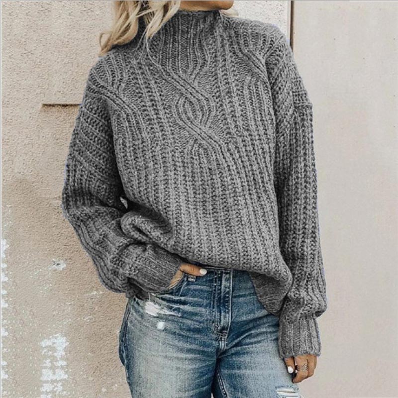 Dames Coltrui met Kabelpatroon – Warme Gebreide Trui voor Herfst & Winter