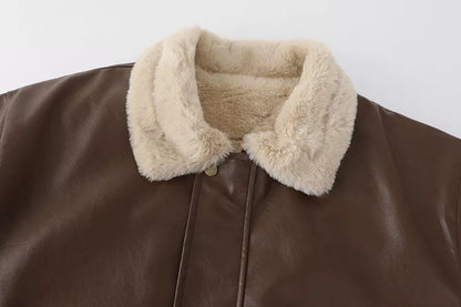 Leren Winterjas Vintage Stijlvol voor Vrouw