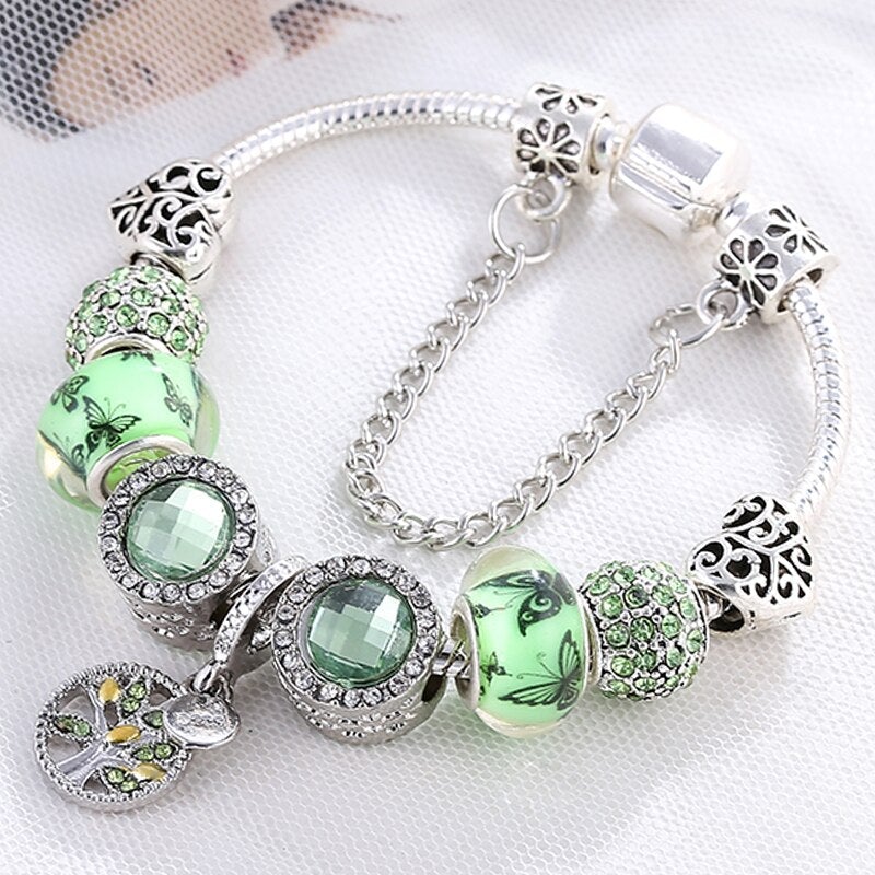 Zilveren Armband met Groene Kristal Steentjes