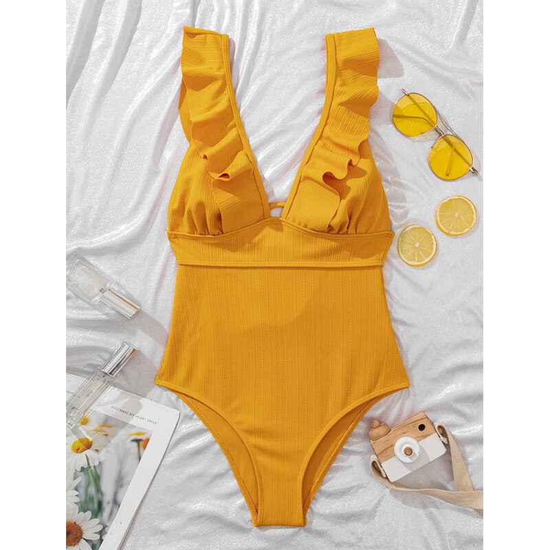 Boho Bikini V-Hals Ruches Open Rug Zomer Badmode