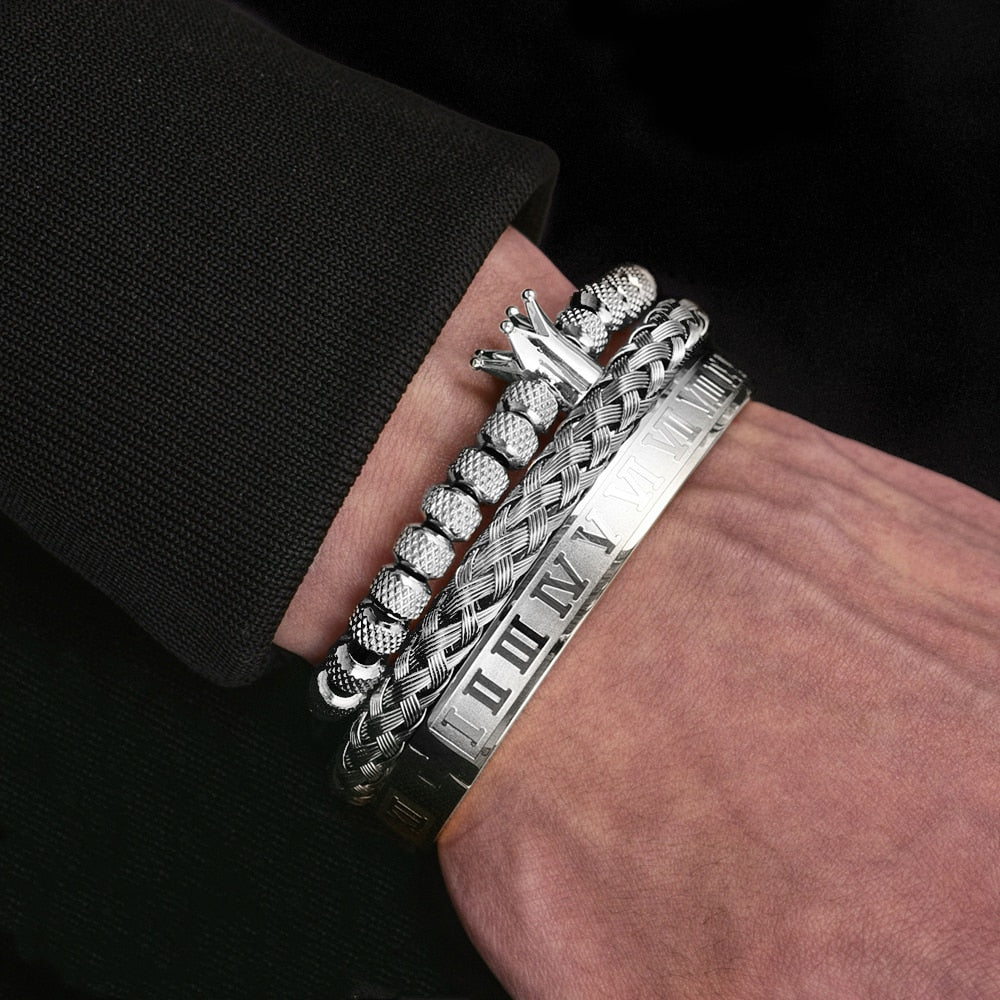 Luxe Armbandenset voor Heren – Zilver Kleur Groot Model