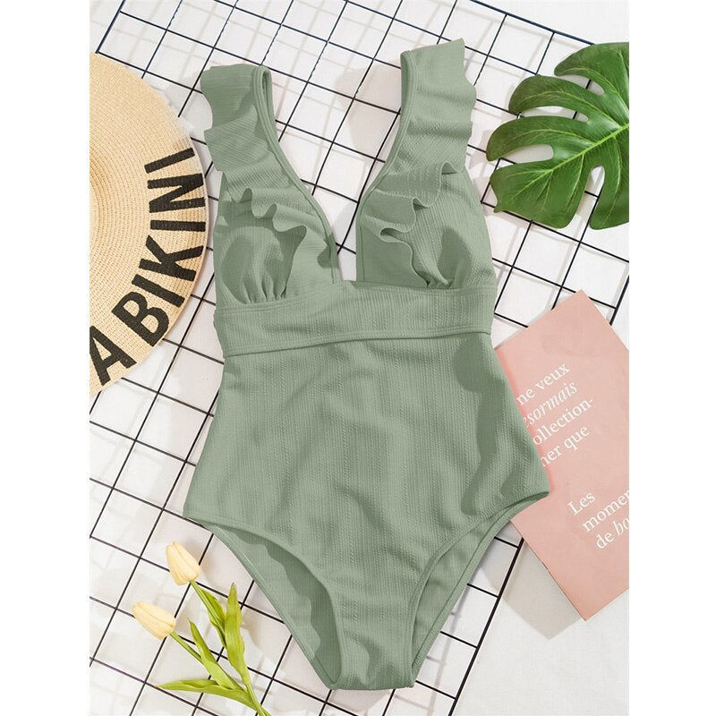 Boho Bikini V-Hals Ruches Open Rug Zomer Badmode