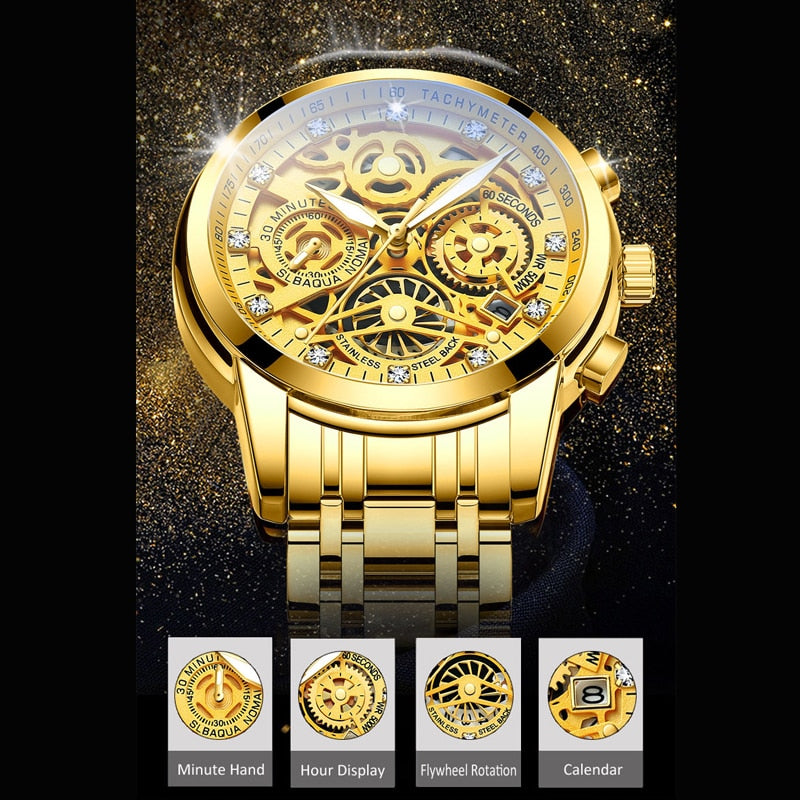 Herenskeletonhorloge Eclipse Zwart Leerband